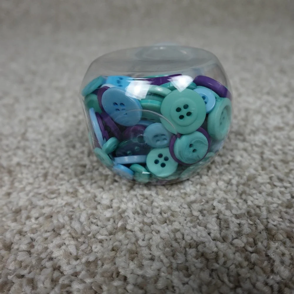 Blue Purple Teal Assorted Craft Buttons 4oz Jar Mixed Sizes 2 & 4 Hole 540001007